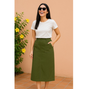 SAIA DE LINHO COM BOLSOS E ABERTURA FRONTAL – AMICIA