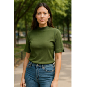 BLUSA CANELADA GOLA ALTA COM ABERTURA NA MANGA