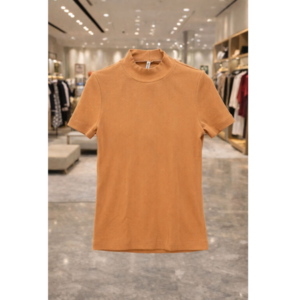 BLUSA CANELADA MANGA CURTA GOLA ALTA CARAMELO – CHOCRIS