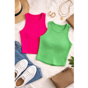 BLUSA REGATA CROPPED EM MALHA CANELADA