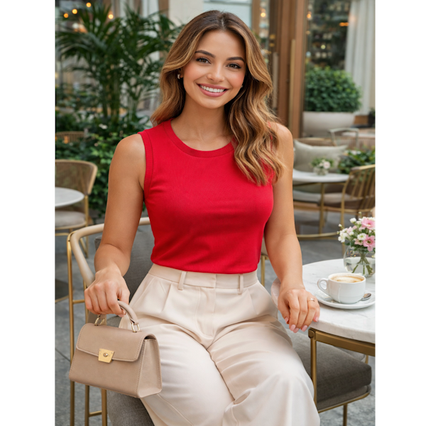 BLUSA REGATA EM MALHA RIB VISCOSE – DECOTE E CAVAS COM PUNHO - Imagem 2