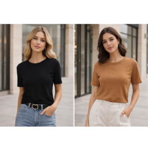 T-SHIRT CANELADO FINO MANGA CURTA