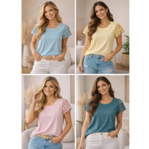 BLUSA VISCOMALHA COM MANGA DE RENDA