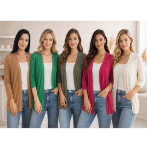 CARDIGA MANGA LONGA EM MALHA CANELADA FRENTE COM RECORTE DIAGONAL