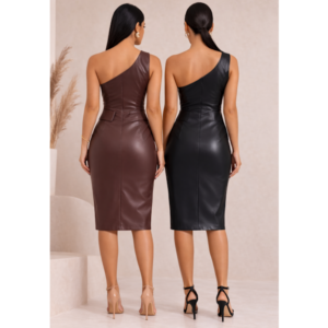 VESTIDO COURO OMBRO UNICO