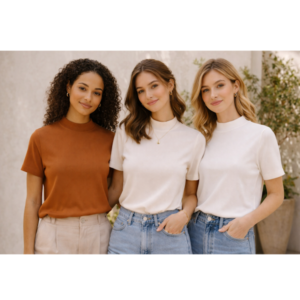 BLUSA CANELADA MANGA CURTA GOLA ALTA – CHOCRIS