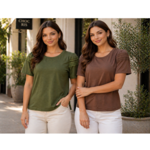 BLUSA FIO 30 COM MANGA BUFANTE E RENDA