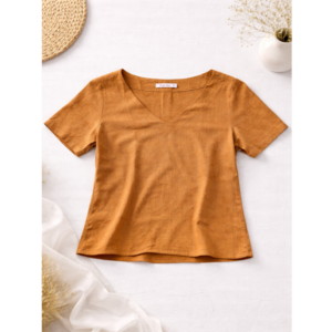 BLUSA DE LINHO BÁSICA MANGA CURTA – ELEGÂNCIA NATURAL PARA O DIA A DIA