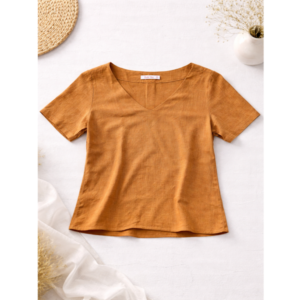 BLUSA DE LINHO BÁSICA MANGA CURTA – ELEGÂNCIA NATURAL PARA O DIA A DIA - Imagem 2