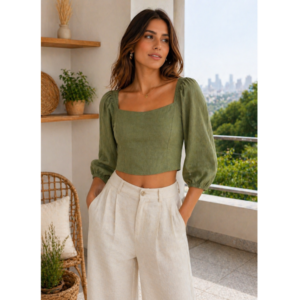 CROPPED LINHO MANGA 3/4 COM RECORTES