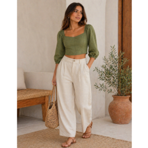 CROPPED LINHO MANGA 3/4 COM RECORTES